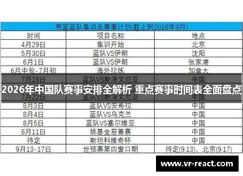 2026年中国队赛事安排全解析 重点赛事时间表全面盘点